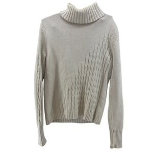 Vintage 90s Liz Claiborne Cable Knit Turtleneck Sweater M Shimmer Scandi‎ Cozy